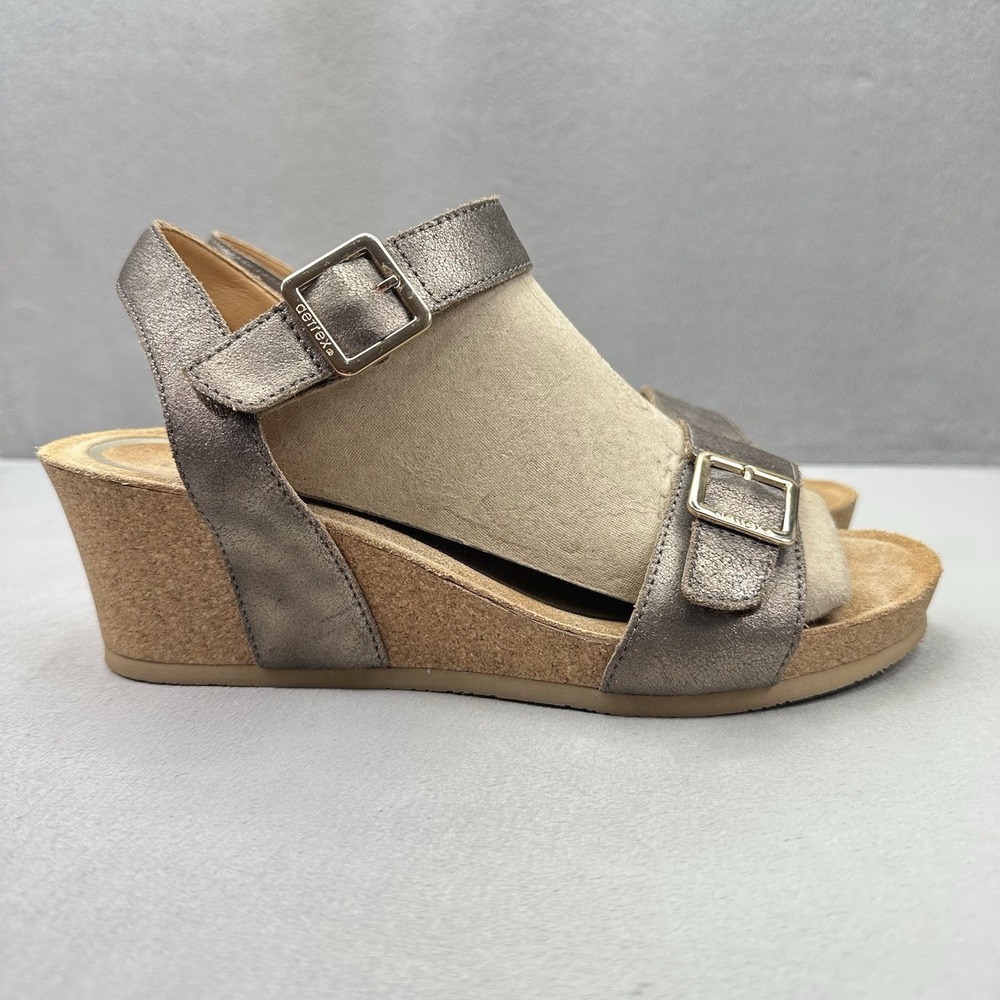 Womens 9-9.5 Aetrex Lexa Sandal Quarter Strap Wedge Bronze Leather Arch Support